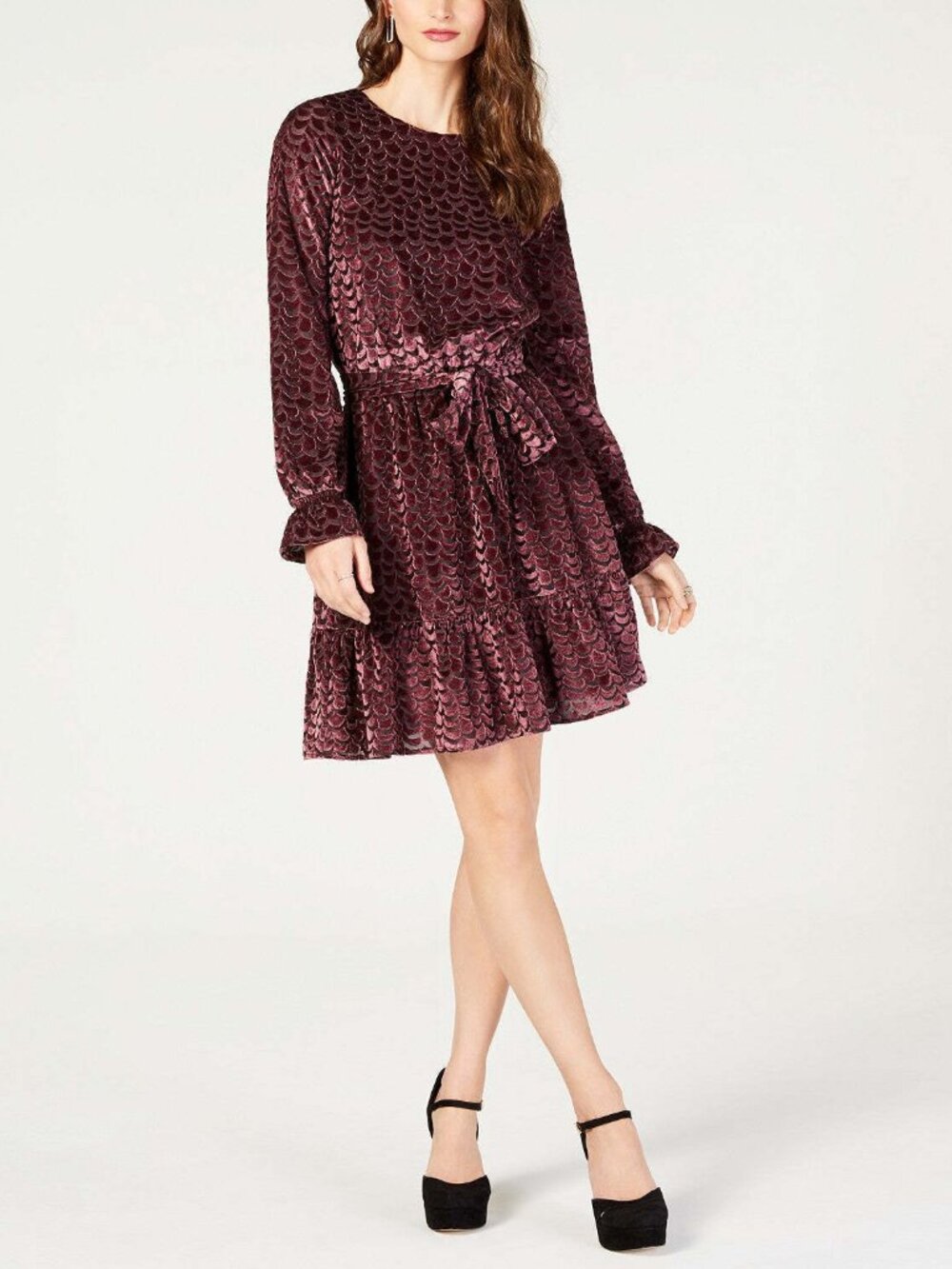 MICHAEL Michael Kors Womens Burnout Velvet Flounce Dress